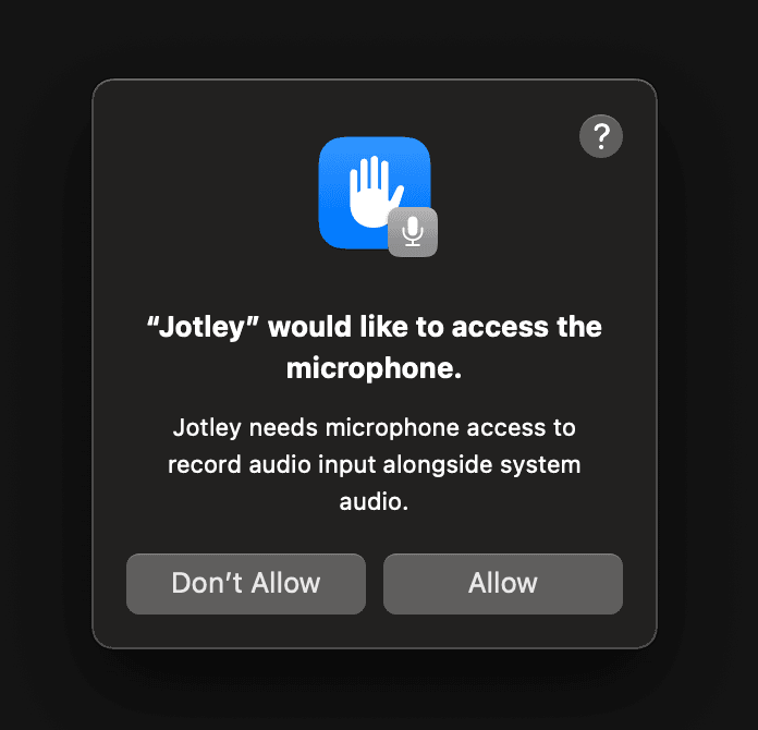 Jotley microphone access prompt