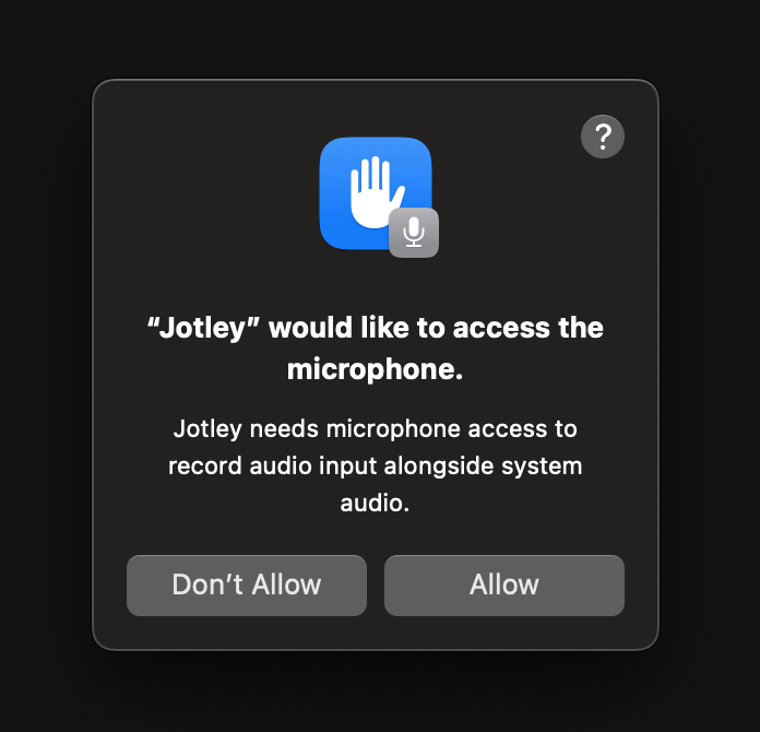 Jotley microphone access prompt