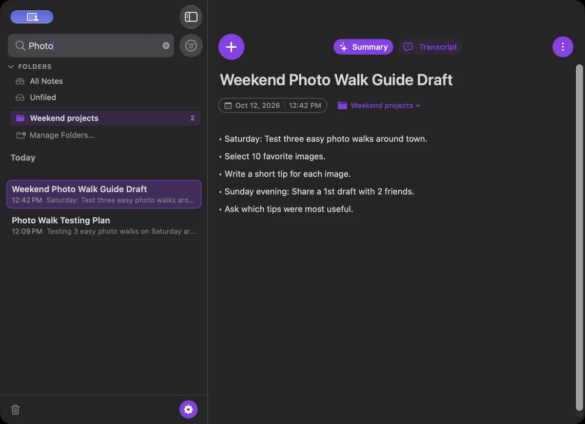 A summarized note in the Jotley Mac app